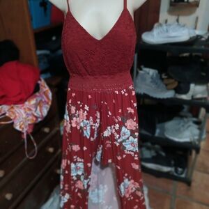 Floral Lace Maxi Dress in Red and Blue